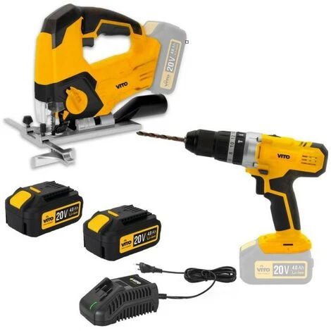 VITO PRO-POWER Pack 2 Outils Scie Sauteuse + Perceuse Sans Fil 20V VITOPOWER + 2 Batt. 4.0 Ah + 1 Chargeur Rapide 3 VITO PRO-POWER Pack 2 Outils Scie Sauteuse + Perceuse Sans Fil 20V VITOPOWER + 2 Batt. 4.0 Ah + 1 Chargeur Rapide