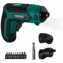 VONROC Tournevis à Batterie 4V - Porte-embout Magnétique, Attache Excentrique, Attache Coudée, Embout Et Chargeur De Batterie