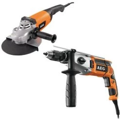 Pack Perceuse à Percussion électrique AEG 1100W 2 Vitesses SB2E 1100 RV - Meuleuse électrique 2200W 230mm WS 22-230 D-SET