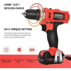 Perceuse Visseuse Sans Fil 21V, TEENO 2*1.5Ah Batteries Visseuse Devisseuse Sans Fil,41 Accessoires,Gants Professionnels - Rouge -Perceuse Soldes 2022 13575359 3