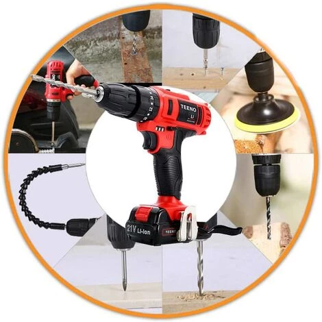 Perceuse Visseuse A Percussion Sans Fil TEENO PSR 21V ,2*1.5A Batteries Visseuse Devisseuse Sans Fil,20 Accessoires,Gants Professionnels - Rouge 7 Perceuse Visseuse A Percussion Sans Fil TEENO PSR 21V ,2*1.5A Batteries Visseuse Devisseuse Sans Fil,20 Accessoires,Gants Professionnels - Rouge – Image 5