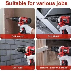 Perceuse Visseuse à Percussion Sans Fil TEENO,2×2.0 Ah Batteries, 13mm Mandrin Auto-serrant - Rouge -Perceuse Soldes 2022 13575364 5