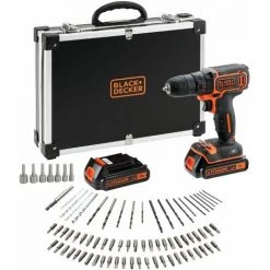 BLACK & DECKER BDCDC18BAFC-QW Perceuse-Visseuse Sans Fil - 18V - 1,5 Ah - 2 Batteries - Chargeur Inclus - 80 Accessoires - Livrée En Malette