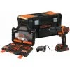 BLACK & DECKER Perceuse à Percussion Sans Fil - 18 V - 1,5 Ah - 2 Vitesses - 104 Accessoires - Livrée En Boite à Outil (BDCHD18S1KA-QW)