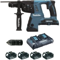 Perforateur-Burineur SDS+ 36V MAKITA - 2x18V Li-ion 5Ah - 26mm - 4xbatteries + 1xchargeur Rapide + 2 Coffrets Transport + Accessoires - DHR264PT4J