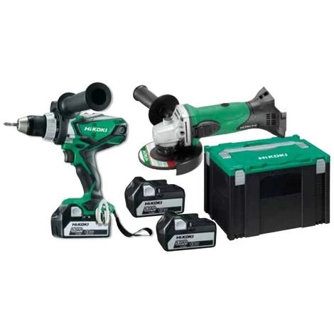 Lot HIKOKI Perceuse-visseuse 92 Mm + Meuleuse Ø125 + 3 Batteries 5.0Ah 18V - KC18DLLWAZ 3 Lot HIKOKI Perceuse-visseuse 92 Mm + Meuleuse Ø125 + 3 Batteries 5.0Ah 18V - KC18DLLWAZ