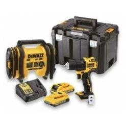 DEWALT - Kit 2 Outils XR 18V 2Ah Li-Ion : Perceuse Visseuse Compact Brushless + Gonfleur - DCK2067D2T-QW