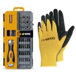 VITO PRO-POWER Coffret PACK 7 Outils Sans Fil 20V VITOPOWER + 3 Batteries + 1 Chargeur Rapide + Coffret Vissage + Gants VITO -Perceuse Soldes 2022 18384473 3