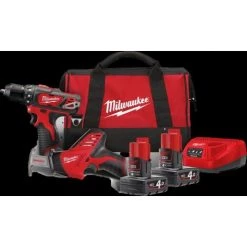 .MILWAUKEE. Lot 12V - Perceuse Visseuse M12BDD-0 + Scie Sbare C12HZ-0 MILWAUKEE - 2 Batteries 4.0Ah + Chargeur C12 + Sac De Transport - 4933441230