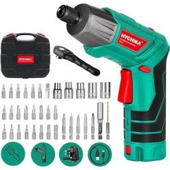 Visseuse Sans Fil 6Nm, HYCHIKA Visseuse Devisseuse Sans Fil 2.0Ah 3.6V Avec 36 Accessoires, Lampe LED, Clé à Cliquet, Adaptateur De Charge Avec Câble USB Et Boîte De Rangement