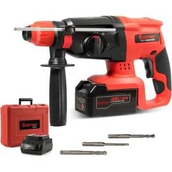COSTWAY Marteau Perforateur Electrique SDS-Plus à Vitesse Réglable (960 Tr/min, 4,260coups/min) Avec 3 Forets Robustes, 1 Coffret De Rangement, 1 Batterie Et Chargeur Lithium-Ion