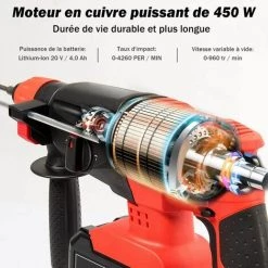 COSTWAY Marteau Perforateur Electrique SDS-Plus à Vitesse Réglable (960 Tr/min, 4,260coups/min) Avec 3 Forets Robustes, 1 Coffret De Rangement, 1 Batterie Et Chargeur Lithium-Ion -Perceuse Soldes 2022 19796661 3