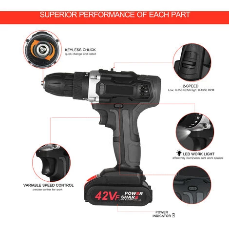 ASUPERMALL 21V Perceuse Sans Fil Dirve Kit 2 Vitesse Brushless Sans Fil Perceuse Avec Piles 2X1.5Ah Chargeur Rapide 15 + 1 Reglage Du Couple Max Couple 30N.M 3/8 4 ASUPERMALL 21V Perceuse Sans Fil Dirve Kit 2 Vitesse Brushless Sans Fil Perceuse Avec Piles 2X1.5Ah Chargeur Rapide 15 + 1 Reglage Du Couple Max Couple 30N.M 3/8 – Image 2
