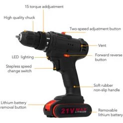 ASUPERMALL 21V Multifonctionnel Electrique A Percussion Sans Fil Drill Haute Puissance Batterie Au Lithium Rechargeable Sans Fil Perceuses Main Accueil Bricolage Outils Electriques, Batterie 2Pcs -Perceuse Soldes 2022 20007624 3