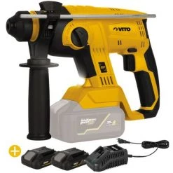 VITO PRO-POWER Marteau Perforateur SDS PLUS Sans Fil 20V Lithium Ion VITO EGO LI + 2 Batteries 2AH + Chargeur Rapide