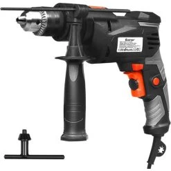 COSTWAY Perceuse à Percussion 2 En 1 Marteau Perforateur Mandrin 1,5-13mm Vitesse Variable Avec Poignée Auxiliaire, Clé à Mandrin