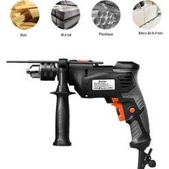 COSTWAY Perceuse à Percussion 2 En 1 Marteau Perforateur Mandrin 1,5-13mm Vitesse Variable Avec Poignée Auxiliaire, Clé à Mandrin -Perceuse Soldes 2022 23114150 3