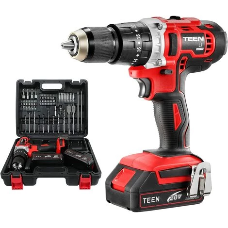Perceuse Visseuse à Percussion TEENO-916 - 2x20V - 2,0Ah - 69 Accessoires - Rouge 3 Perceuse Visseuse à Percussion TEENO-916 - 2x20V - 2,0Ah - 69 Accessoires - Rouge