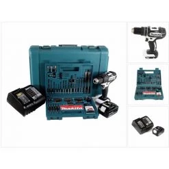 Makita DHP 482 STK W Perceuse-Visseuse à Percussion Sans Fil 18V 62Nm + 1x Batterie 5,0Ah + Chargeur + 100x Pièces Ensemble Foret + Coffret De Transport -Perceuse Soldes 2022 24035494 5