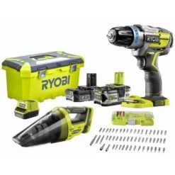 Perceuse-visseuse à Percussion RYOBI 2 Vitesses 18V ONEPLUS Brushless - Aspirateur à Main - 2 Batteries LithiumPlus 5,0 Ah Et 2,0 Ah - 1 Chargeur Rapide R18PDBL-252VTA55
