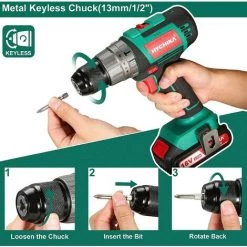 Perceuse Visseuse Sans Fil, HYCHIKA 18V 60N.m Perceuse Percussion Brushless Avec 2 * 2Ah Li-ion Batteries, 53PCS Accessoires, Réglage Du Couple 21+3, 1H Chargeur Rapide -Perceuse Soldes 2022 26638128 4