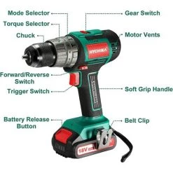 Perceuse Visseuse Sans Fil, HYCHIKA 18V 60N.m Perceuse Percussion Brushless Avec 2 * 2Ah Li-ion Batteries, 53PCS Accessoires, Réglage Du Couple 21+3, 1H Chargeur Rapide -Perceuse Soldes 2022 26638128 5