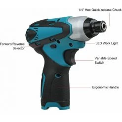 DRILLPRO 0-3000 BPM 0-2400r / Min Tournevis Sans Fil électrique Portatif Perceuse à Percussion Rechargeable Perceuse à Vitesse Variable Outil électrique Pour Batterie 10.8V Makita BL1013 BL1014 -Perceuse Soldes 2022 27070429 3