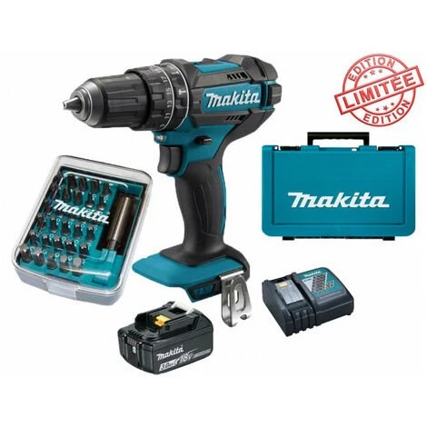 Perceuse Visseuse à Percussion Makita 18V 62Nm DHP482 + 1 Batt 3 Ah + 30 Embouts De Vissage + Porte-embout Magnétique 3 Perceuse Visseuse à Percussion Makita 18V 62Nm DHP482 + 1 Batt 3 Ah + 30 Embouts De Vissage + Porte-embout Magnétique