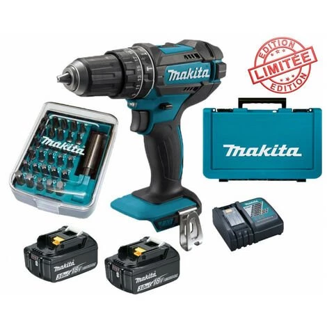 Perceuse Visseuse à Percussion Makita 18V 62Nm DHP482 + 2 Batt 3 Ah + 30 Embouts De Vissage + Porte-embout Magnétique 3 Perceuse Visseuse à Percussion Makita 18V 62Nm DHP482 + 2 Batt 3 Ah + 30 Embouts De Vissage + Porte-embout Magnétique