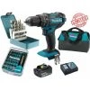 Pack Perceuse Visseuse à Percussion Makita 18V 62Nm DHP482 + 1 Batt 3 Ah + 30 Embouts De Vissage + 18 Forets + Sac