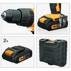 VITO PRO-POWER Perceuse Visseuse Sans Fil 18V VITO + 2 Batteries Lithium 2.0 Ah 18 Accessoires + Sac à Dos VITO + Mallette -Perceuse Soldes 2022 27756320 5