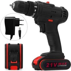 HAPPYSHOPPING Outil De Forage Electrique Multifonction Perceuse Rechargeable Au Lithium Norme Europeenne 220V, 2 Piles Et 21V