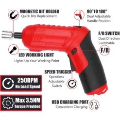 ASUPERMALL Tournevis Sans Fil 47Pcs 3.5Nm Electrique Jeu De Tournevis 3.6V 1800Mah Usb Rechargeable Cle A Cliquet Avant Led Reglable 2 Position Avec Carry Box -Perceuse Soldes 2022 28062917 5