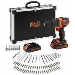 Black & Decker Perceuse-visseuse/ à Percussion Sans Fil Avec Chargeur, 2 Batteries De 1.5Ah Et 80 Accessoires - BDCHD18BAFC