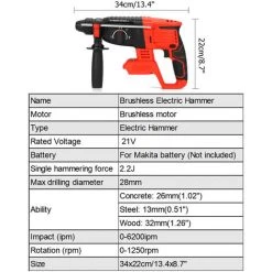 MAKITA Perforateur Marteau électrique Sans Fil 21V Brushless 1400 / Min (sans Batterie) -Perceuse Soldes 2022 29112417 3