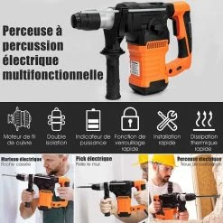 COSTWAY Marteau Perforateur 1500W,4 Fonctions 800 R/min 4,9J Système D'Amortisseur Mandrin SDS-Plus,6 Vitesses Pour Béton,Bois 8 COSTWAY Marteau Perforateur 1500W,4 Fonctions 800 R/min 4,9J Système D'Amortisseur Mandrin SDS-Plus,6 Vitesses Pour Béton,Bois -Perceuse Soldes 2022 30534431 2