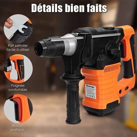 COSTWAY Marteau Perforateur 1500W,4 Fonctions 800 R/min 4,9J Système D'Amortisseur Mandrin SDS-Plus,6 Vitesses Pour Béton,Bois 6 COSTWAY Marteau Perforateur 1500W,4 Fonctions 800 R/min 4,9J Système D'Amortisseur Mandrin SDS-Plus,6 Vitesses Pour Béton,Bois – Image 4
