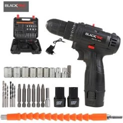BLACKPINE - Perceuse Visseuse Tournevis Sans Fil 2 X 12V 1500mAh Batteries Lithium + 24 Accessoires + Caisse Portable