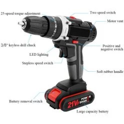 ASUPERMALL 36V Perceuse électrique Sans Fil à Percussion Multifonctionnelle Batterie Au Lithium Moteur à Brosse Outils électriques，1 Batterie -Perceuse Soldes 2022 34122145 4