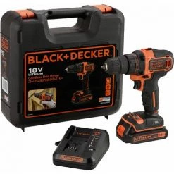 BLACK & DECKER Perceuse-visseuse Sans Fil 2 Vitesses 18V - 1 Batterie 1.5Ah - Coffret