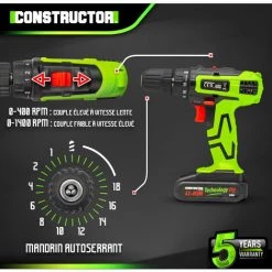 CONSTRUCTOR Perceuse Visseuse 20V Lithium-2 Batteries -Constru -Perceuse Soldes 2022 34701313 3