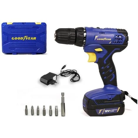 Perceuse-Visseuse Sans Fil 12V + Batterie Lithium 1.3Ah Éclairage LED Goodyear GY2112D 3 Perceuse-Visseuse Sans Fil 12V + Batterie Lithium 1.3Ah Éclairage LED Goodyear GY2112D