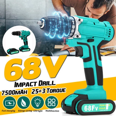 TIGA Prise UE Perceuse à Percussion électrique Sans Fil 68 V Outil De Réparation De Kit De Pilote De Batterie D'alimentation à 2 Vitesses Double Vitesse (Batterie EU à Deux Vitesses à Deux Vitesses) 3 TIGA Prise UE Perceuse à Percussion électrique Sans Fil 68 V Outil De Réparation De Kit De Pilote De Batterie D'alimentation à 2 Vitesses Double Vitesse (Batterie EU à Deux Vitesses à Deux Vitesses)