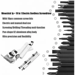 Wowstick 1p + Tournevis Electrique 19 En 1 Jeu De Tournevis De Precision Sans Fil Avec Embouts De Vis 18pcs Jeu De Tournevis Bricolage Outils De Reparation Pour Montre Bijoux Telephone Portable Smart Home Usage Quotidien, Modele:Silver 30 -Perceuse Soldes 2022 36246193 2