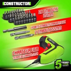 CONSTRUCTOR Tournevis Rechargeable 4V Lithium + Accessoires -Perceuse Soldes 2022 36473344 3