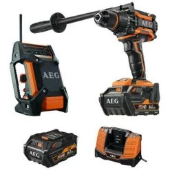 Pack AEG Perceuse Percussion Brushless 18V BSB18BL-602C - Radio De Chantier 12-18V DAB+ USB BR 1218C-0 - 2 Batteries 6.0Ah 1 Chargeur