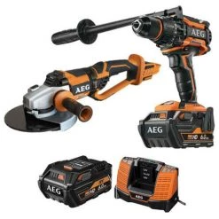 Pack AEG Perceuse Percussion Brushless 18V BSB18BL-602C - Meuleuse Brushless 18V 230mm BEWS18-230BL-0 - 2 Batteries 6.0Ah 1 Chargeur