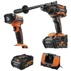 Pack AEG Perceuse Percussion Brushless 18V BSB18BL-602C - Lampe Torche LED 18V FL18-0 - 2 Batteries 6.0Ah 1 Chargeur
