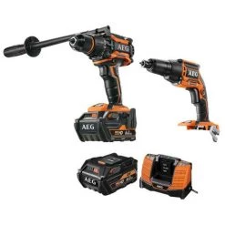 Pack AEG Perceuse Percussion Brushless 18V BSB18BL-602C - Visseuse Plaquiste Brushless 18V BTS18BL-0 - 2 Batteries 6.0Ah 1 Chargeur