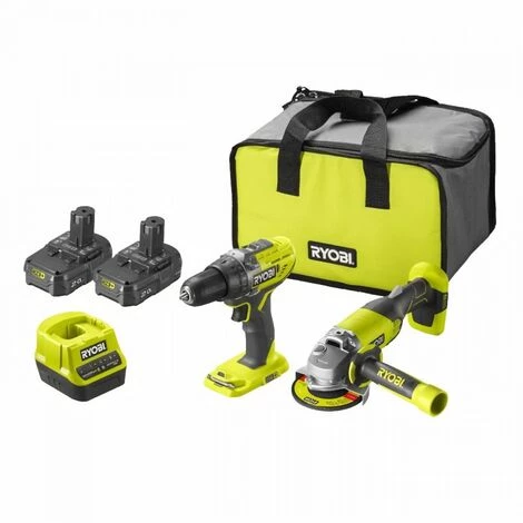 Pack Duo Perceuse Meuleuse Ryobi ONE+ 18V Sans Fil - 2 Batteries De 2Ah Et Un Sac De Transport 3 Pack Duo Perceuse Meuleuse Ryobi ONE+ 18V Sans Fil - 2 Batteries De 2Ah Et Un Sac De Transport